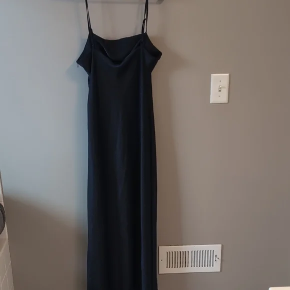 House of Harlow 1960 Navy Blue Satin Slip Minimalist Dress - Picture 4 of 5